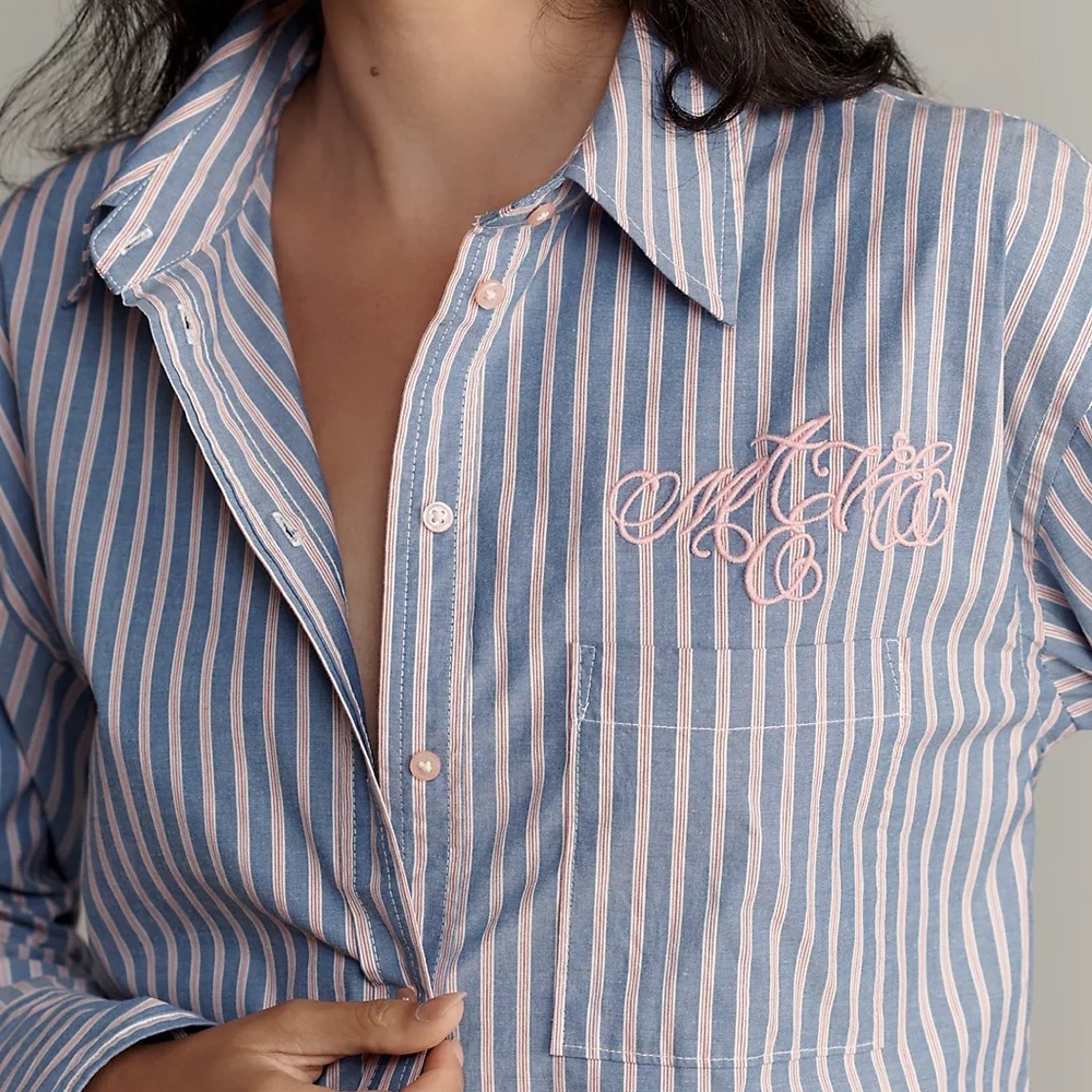 Maeve Blue & Pink Striped Button-Down Shirt - Picture 3 of 11